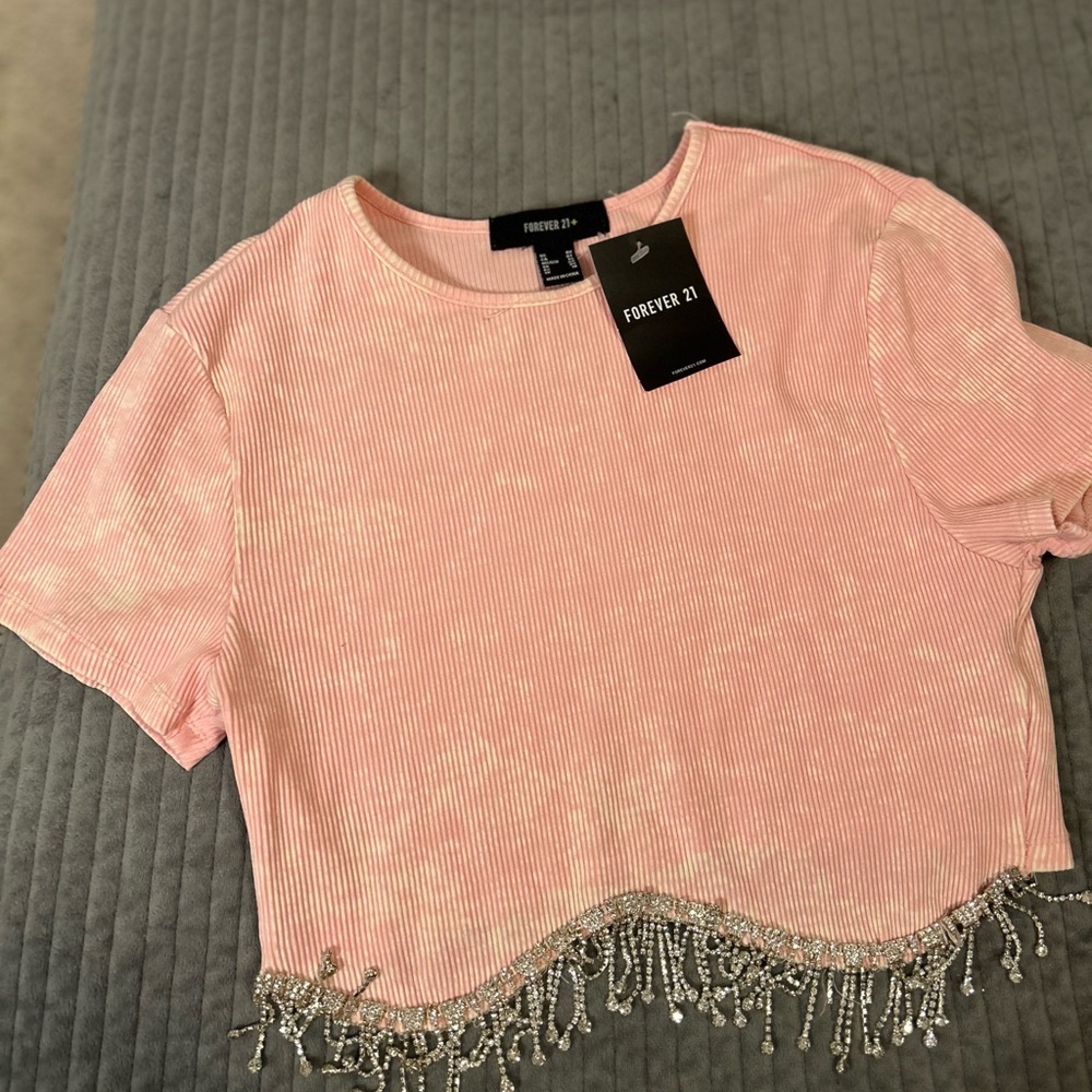 Rhinestone fringe shirt NWT
